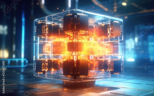 Abstract Glowing Cube in Futuristic Setting