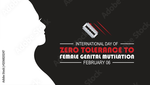 February is International Day of Zero Tolerance to Female Genital Mutilation . Vector template Design for banner, greeting card, poster, prints, social media post ,flyer , T shirt with background.