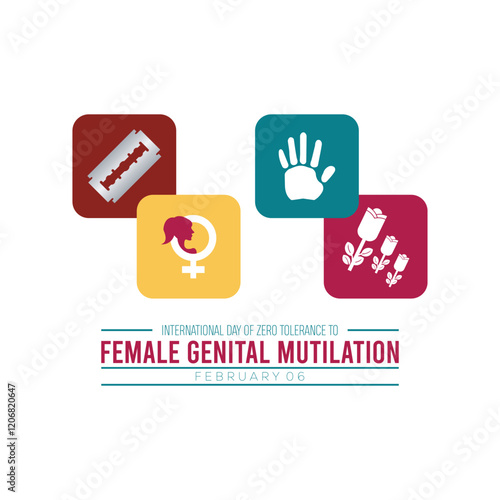 February is International Day of Zero Tolerance to Female Genital Mutilation . Vector template Design for banner, greeting card, poster, prints, social media post ,flyer , T shirt with background.