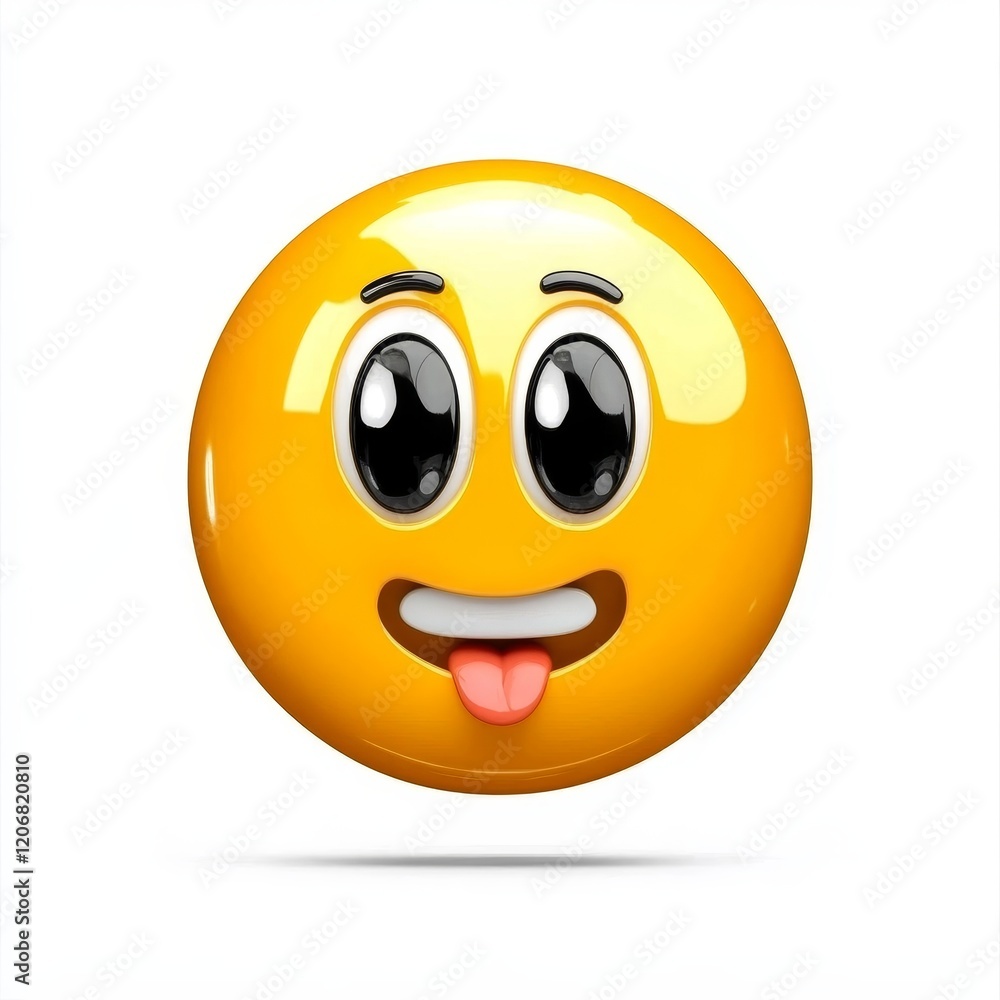 Fototapeta premium Bright and Playful Yellow Smiley Emoji with Big Eyes and Sticking Tongue Out, Perfect for Expressing Happiness and Fun in Digital Communications