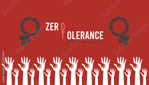 February is International Day of Zero Tolerance to Female Genital Mutilation . Vector template Design for banner, greeting card, poster, prints, social media post ,flyer , T shirt with background.