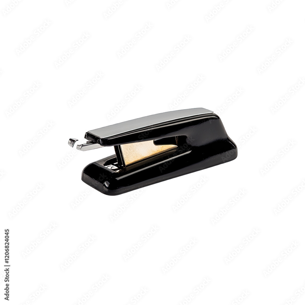 Classic stapler with a glossy finish, resting on a transparent background. minimalist backdrop, showcasing its bold design. Classic stapler with a glossy finish, resting on a transparent background. minimalist backdrop, showcasing its bold design.