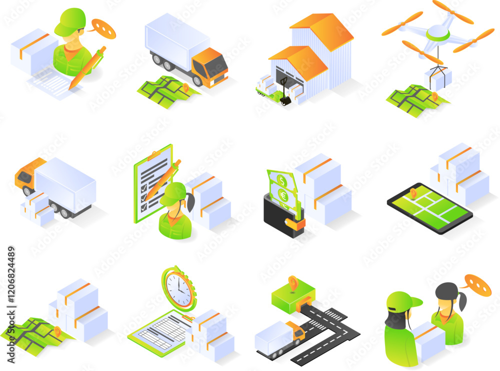 Delivery icon set isometric style concept Delivery icon set isometric style concept