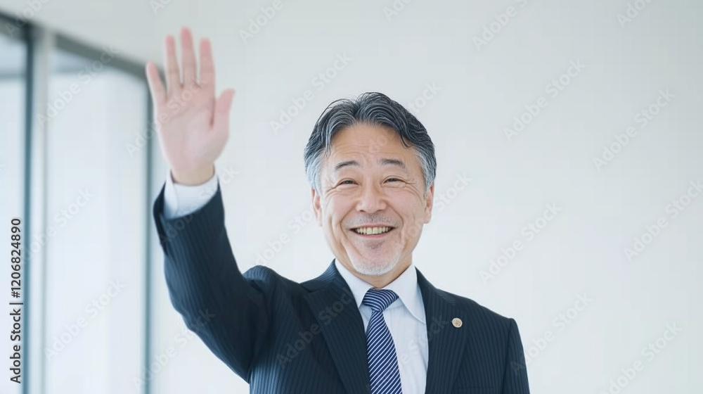 A Warm Welcome: A smiling Asian businessman in a suit, extending a welcoming hand, exudes a sense of professionalism and warmth, setting the stage for a positive encounter. A Warm Welcome: A smiling Asian businessman in a suit, extending a welcoming hand, exudes a sense of professionalism and warmth, setting the stage for a positive encounter.