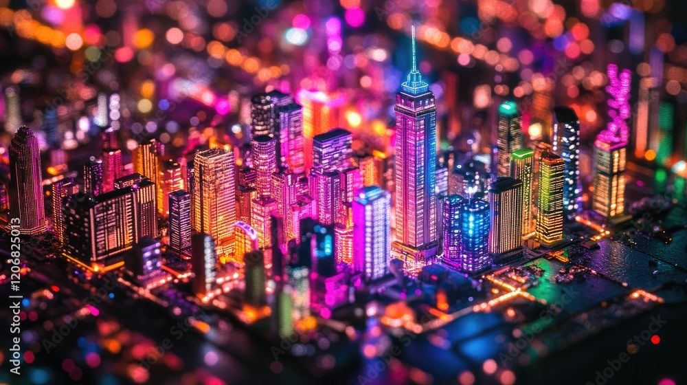 Vibrant cityscape illuminated at night Vibrant cityscape illuminated at night