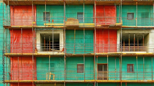 Colorful scaffolding on a building under construction photo