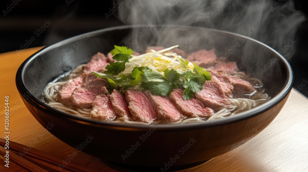 Delicious steaming bowl of beef noodle soup Delicious steaming bowl of beef noodle soup