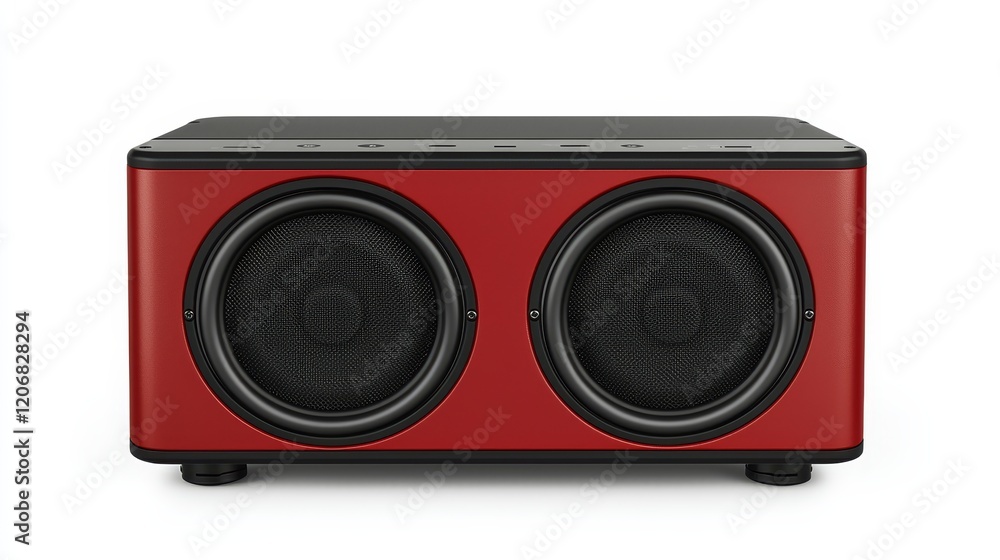 Stylish red speaker with dual woofers, ideal for music lovers seeking high-quality sound in a compact design. Stylish red speaker with dual woofers, ideal for music lovers seeking high-quality sound in a compact design.