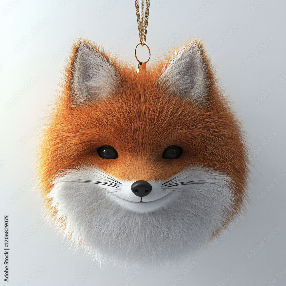Fototapeta premium Festive fox Christmas ornament collection round plush design fox face holiday decoration woodland festive artistry furry plush storytelling surreal gift greeting invitation card present wish cartoon