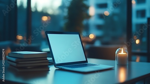 Wallpaper Mural A laptop computer and a stack of books on a table Torontodigital.ca