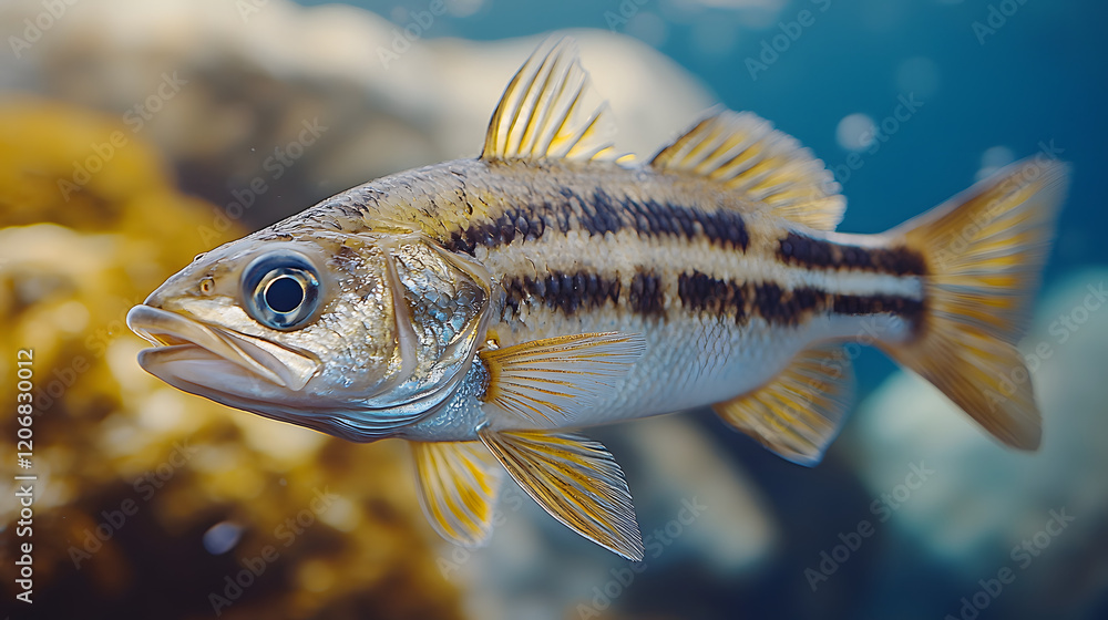 Fototapeta premium striped fish underwater close-up