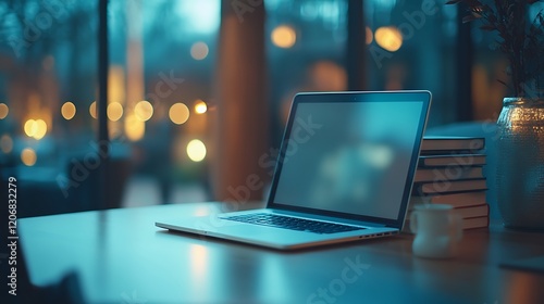 Wallpaper Mural A laptop computer and a stack of books on a table Torontodigital.ca