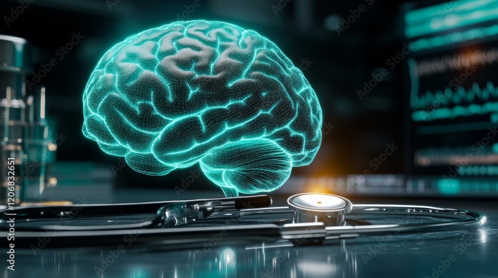 Obraz premium Innovative health technology solutions for brain wellness in medical facilities digital environment 3d visualization