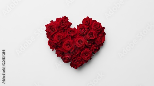 Vibrant Red Roses Arranged in a Heart Shape on a Clean White Background Perfect for Valentine's Day, Weddings, or Romantic Decorations and Gifts