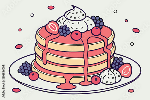 Delicious Pancakes with Fresh Berries vector illustration