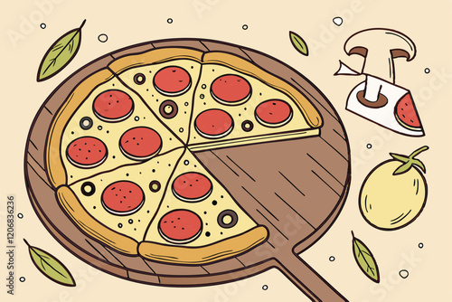 doodle pizza clipart vector, pizza vector in plate