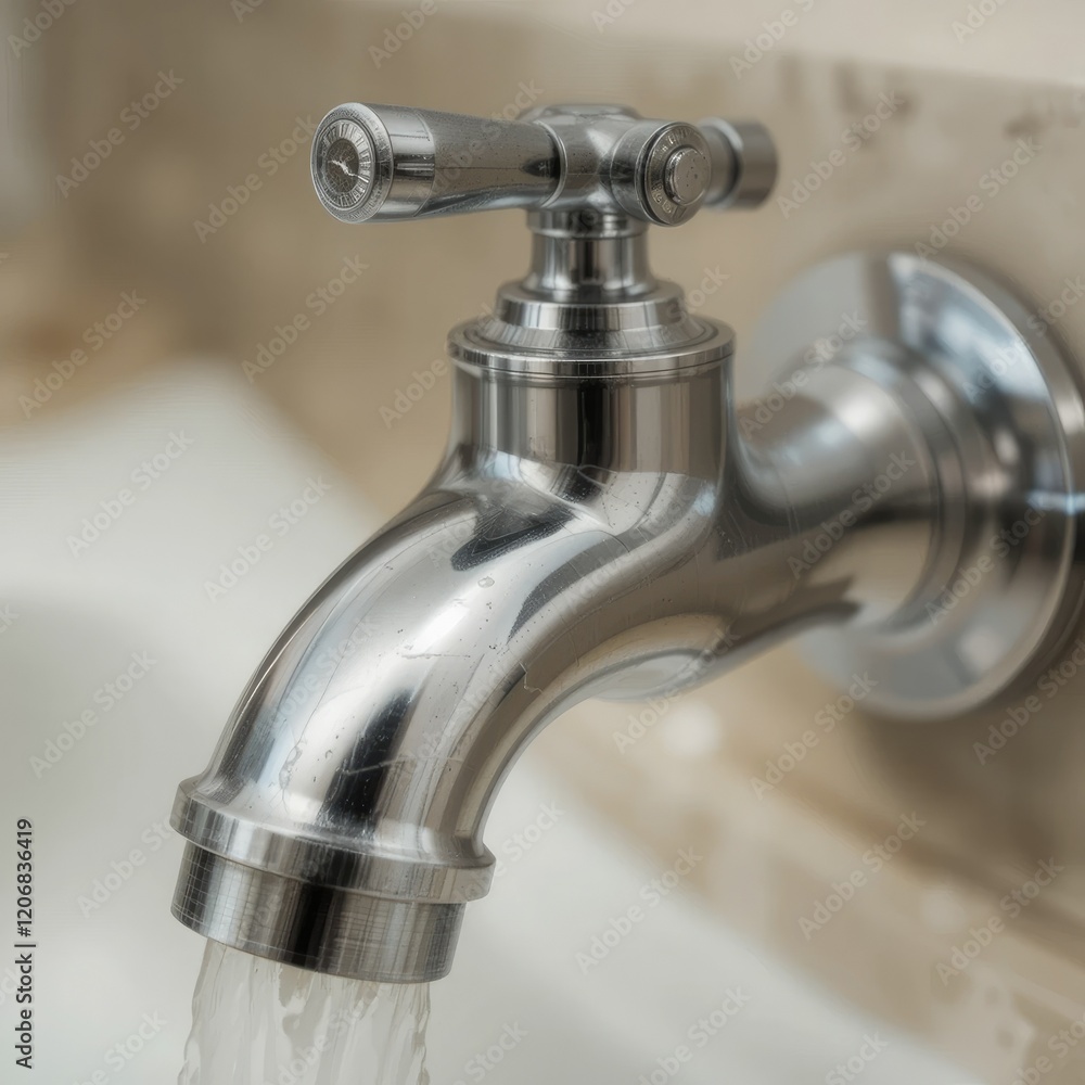 New and modern steel faucet isolated New and modern steel faucet isolated
