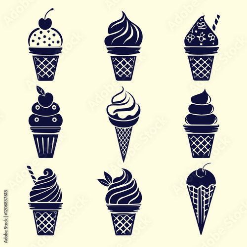 Ice Cream and Popsicle Icons Silhouettes set vector 