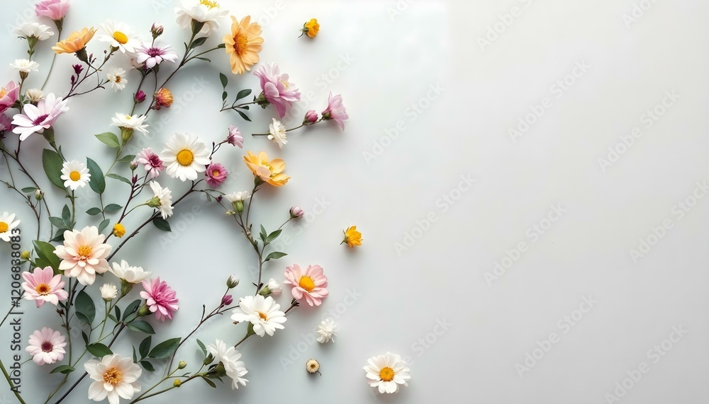 Bright flowers set on a white background, providing a perfect canvas for messages on International Women's Day Bright flowers set on a white background, providing a perfect canvas for messages on International Women's Day