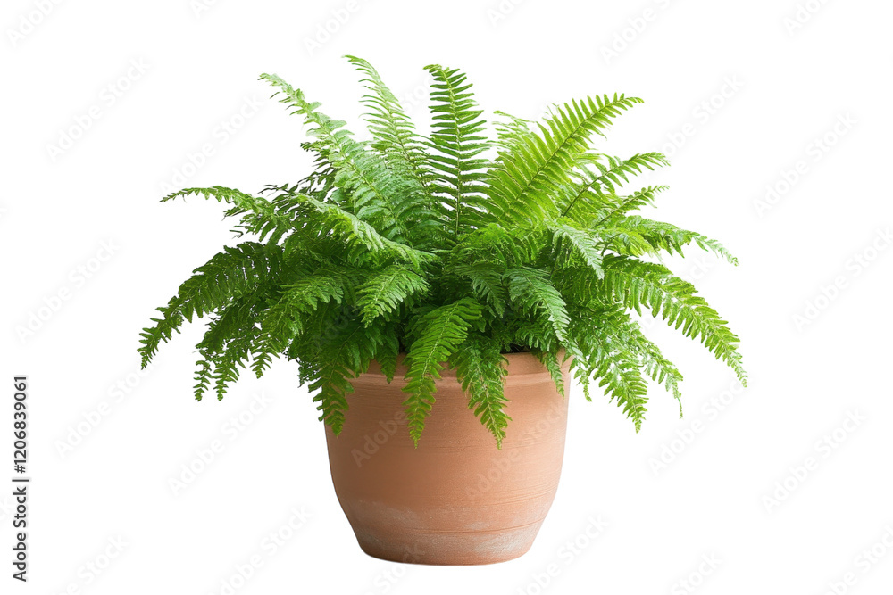 Lush green fern in a terracotta pot enhancing indoor space with natural beauty Lush green fern in a terracotta pot enhancing indoor space with natural beauty