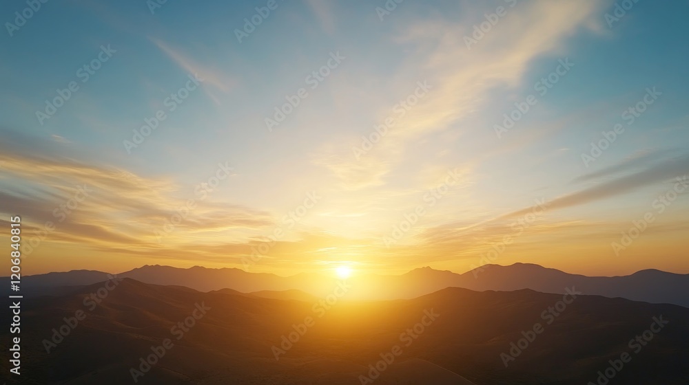 Serene Sunrise Over Mountain Ranges with Golden Glow Illuminating the Horizon and Soft Clouds in a Tranquil Sky – Ideal Scenic Nature Photography for Inspiration and Relaxation Serene Sunrise Over Mountain Ranges with Golden Glow Illuminating the Horizon and Soft Clouds in a Tranquil Sky – Ideal Scenic Nature Photography for Inspiration and Relaxation