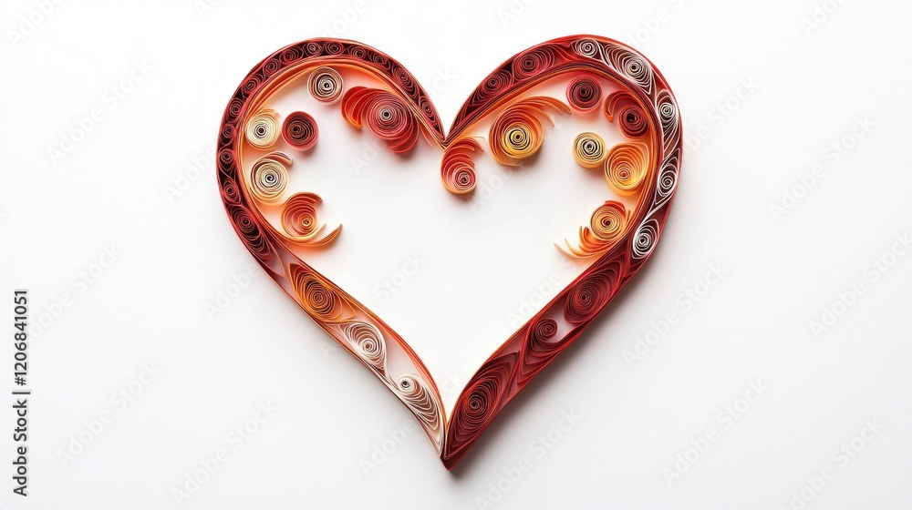 Intricate paper quilling forming heart design on white Intricate paper quilling forming heart design on white