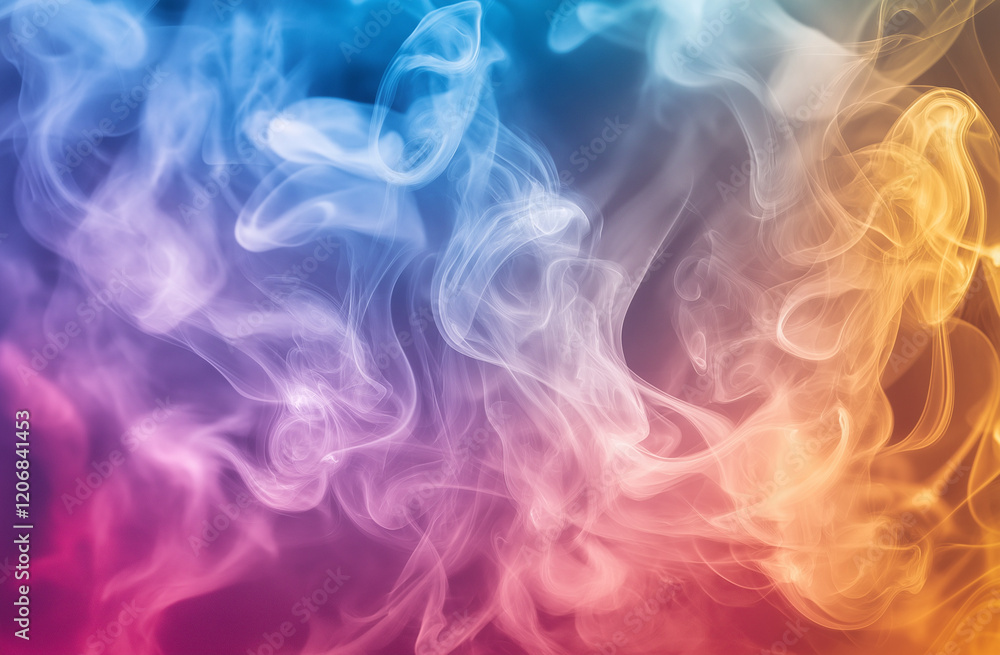 Fototapeta premium Pastel Gradient Background with Soft Pink, Blue, and Yellow Tones, Centered Light Smoke, High Resolution, Blurred Abstract Design, Perfect for Text Overlay and Ultra-Realistic Photography
