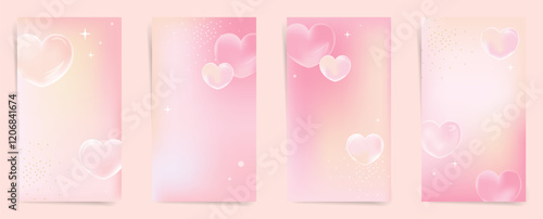 Pink gradient hearts for romantic love wedding phone invites background templates.
