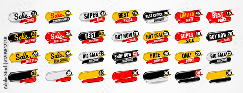 Collection of brush stroke sale, stickers and tags banners, sales label collection suitable for design promotion media