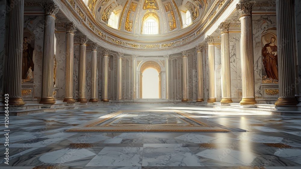 Obraz premium Grandiose Marble Hall: A Digital Rendering of an Opulent Classical Interior