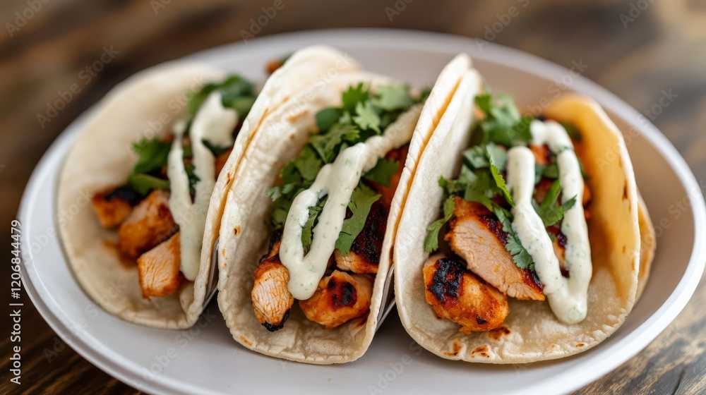 Street tacos with charred chicken and tangy lime crema Street tacos with charred chicken and tangy lime crema