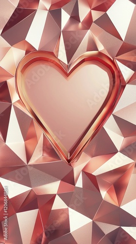 Metallic rose gold geometric pattern, heart-shaped opening, modern minimal style