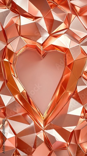 Metallic rose gold geometric pattern, heart-shaped opening, modern minimal style
