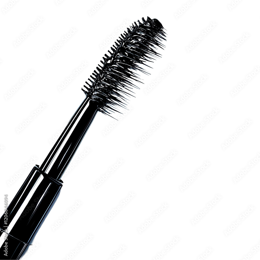 Closeup action of a makeup brush applying mascara to long lashes a transparent background Closeup action of a makeup brush applying mascara to long lashes a transparent background