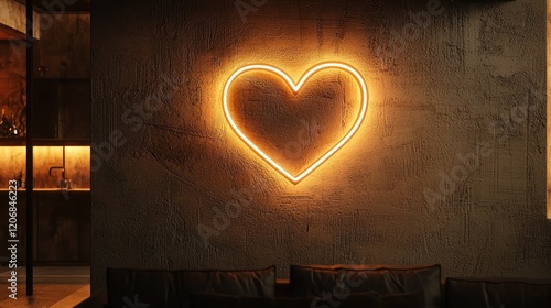 Minimalist heart line art on textured wall, soft ambient lighting