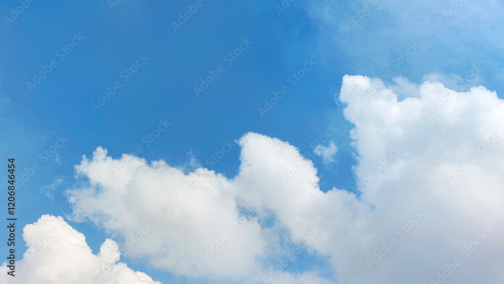 Clear blue sky background with white clouds horizontal right side Clear blue sky background with white clouds horizontal right side