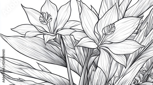 Explore a beautiful floral paradise with intricate designs in this delightful coloring page for creativity and relaxation photo