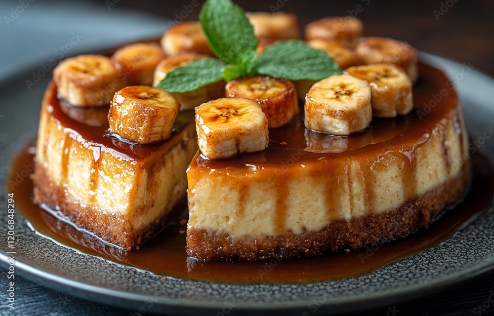 Cheesecake with caramel sauce and bananas Cheesecake with caramel sauce and bananas