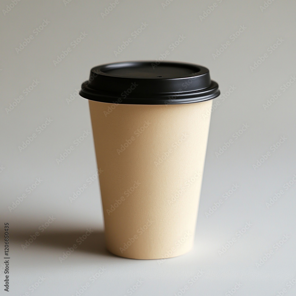 A coffee cup with a black lid on a wooden table, surrounded by scattered coffee beans and a cozy blurred background of a cafe setting. A coffee cup with a black lid on a wooden table, surrounded by scattered coffee beans and a cozy blurred background of a cafe setting.