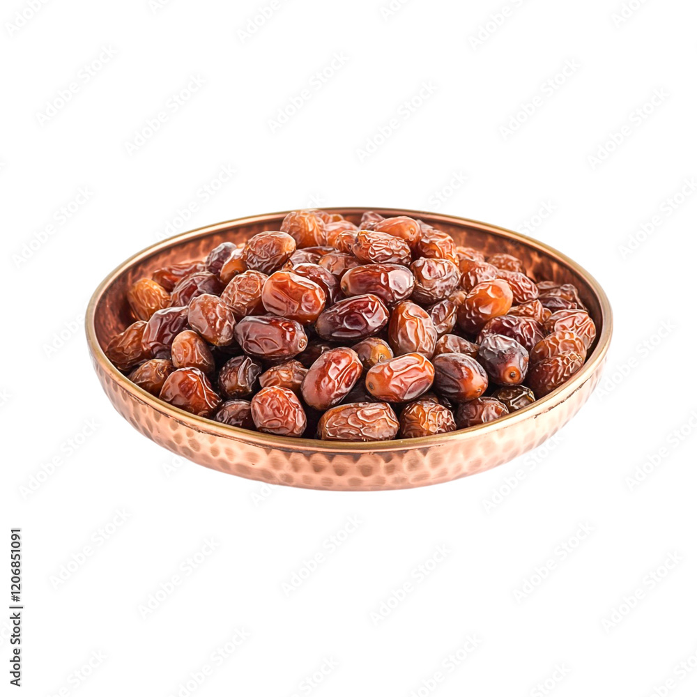 Obraz premium Sweet Dates in Copper Bowl Delicious Snack Healthy Food