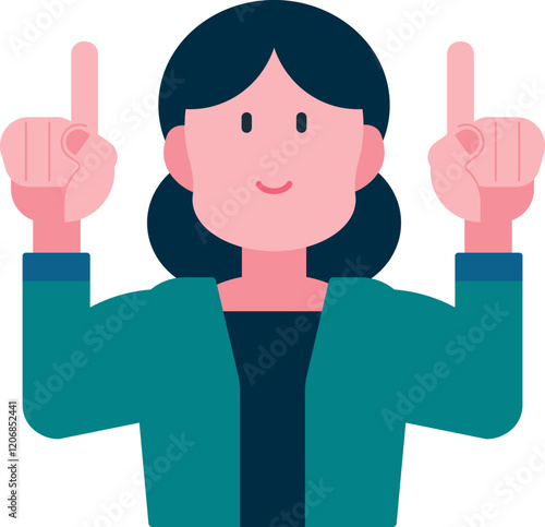 指差しポーズの女性 両手で上を指差す人のイラスト