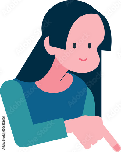指差しポーズの女性 下を指差す人のイラスト