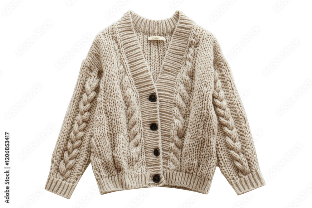 Cozy knitted cardigan with intricate cable patterns, perfect for cool weather layering in autumn or winter Cozy knitted cardigan with intricate cable patterns, perfect for cool weather layering in autumn or winter