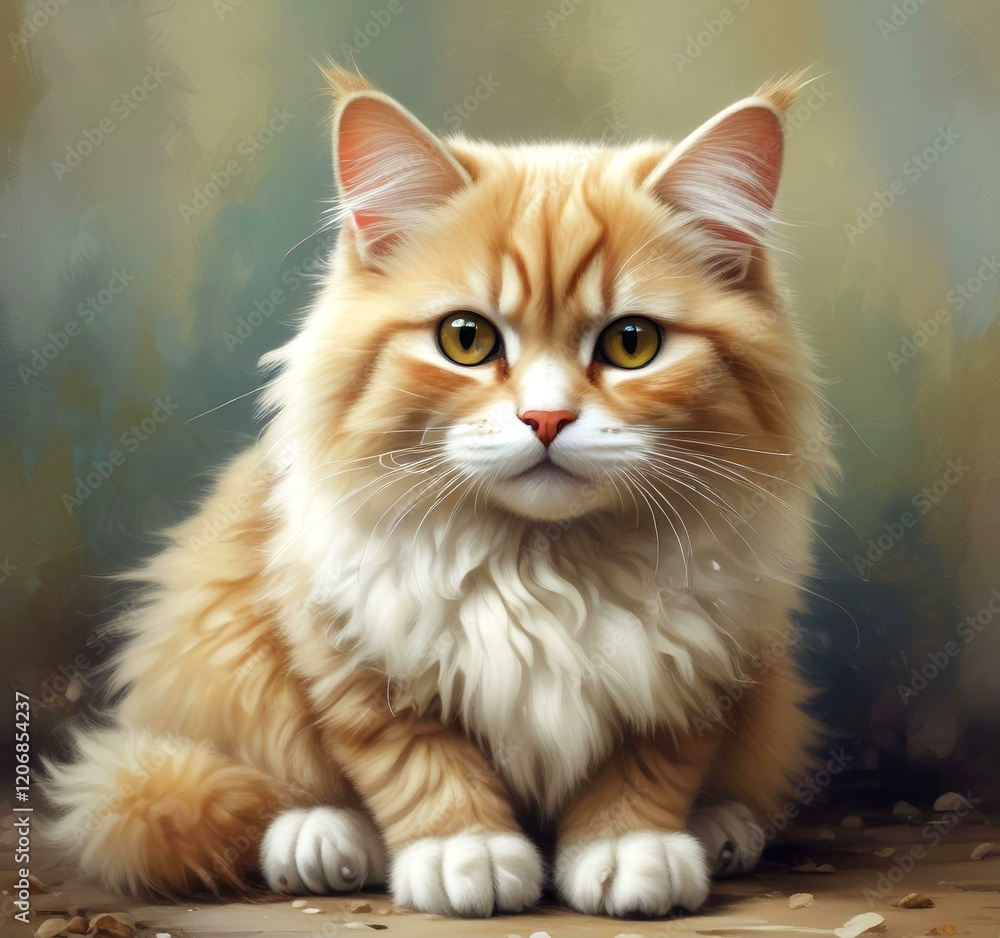 Fototapeta premium Illustration of fluffy cat.