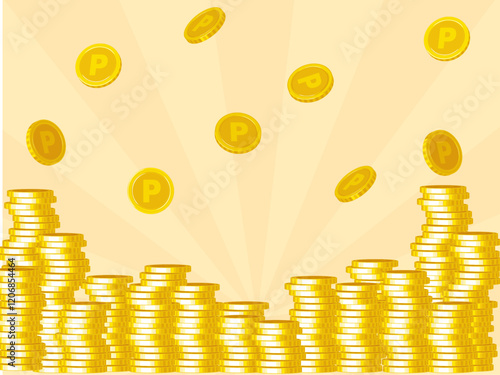 Pile of Gold Coins, Points, and Medals
