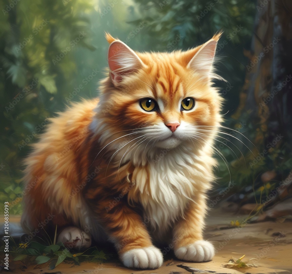 Fototapeta premium Illustration of fluffy cat.