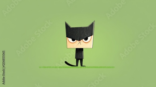 Angry Grumpy Cat Flat Vector Illustration on Green Background - Feline Frustration and Displeasure