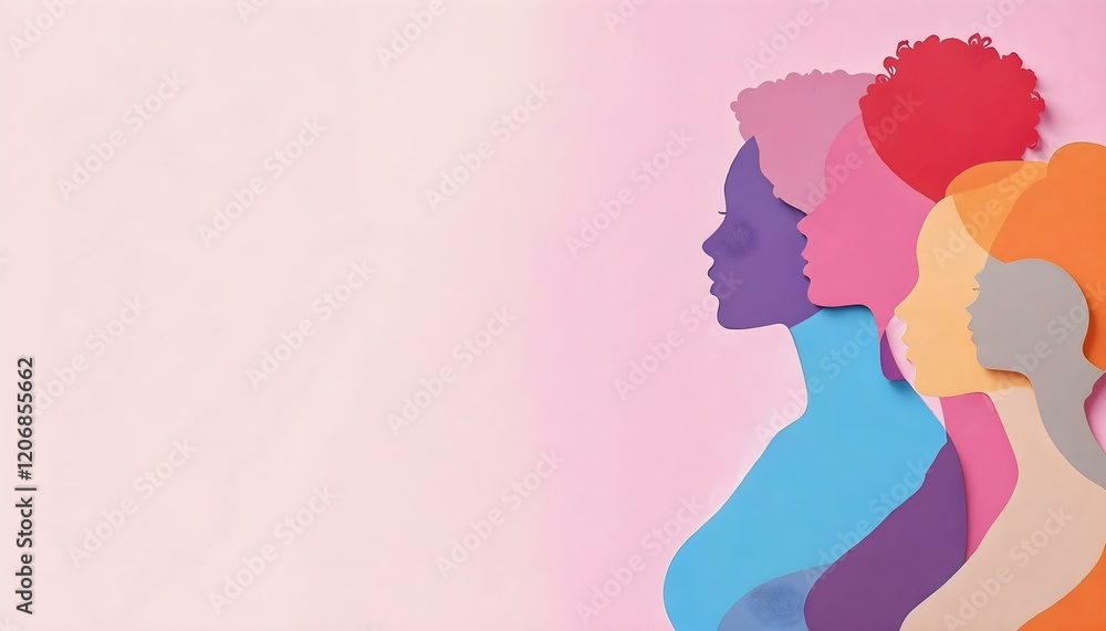A lively showcase of women in various colors, demonstrating diversity and strength through paper silhouettes for International Women's Day A lively showcase of women in various colors, demonstrating diversity and strength through paper silhouettes for International Women's Day