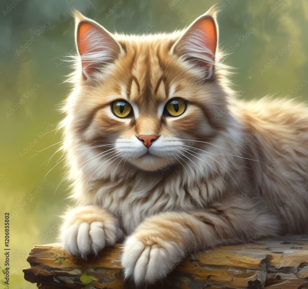 Fototapeta premium Illustration of fluffy cat.