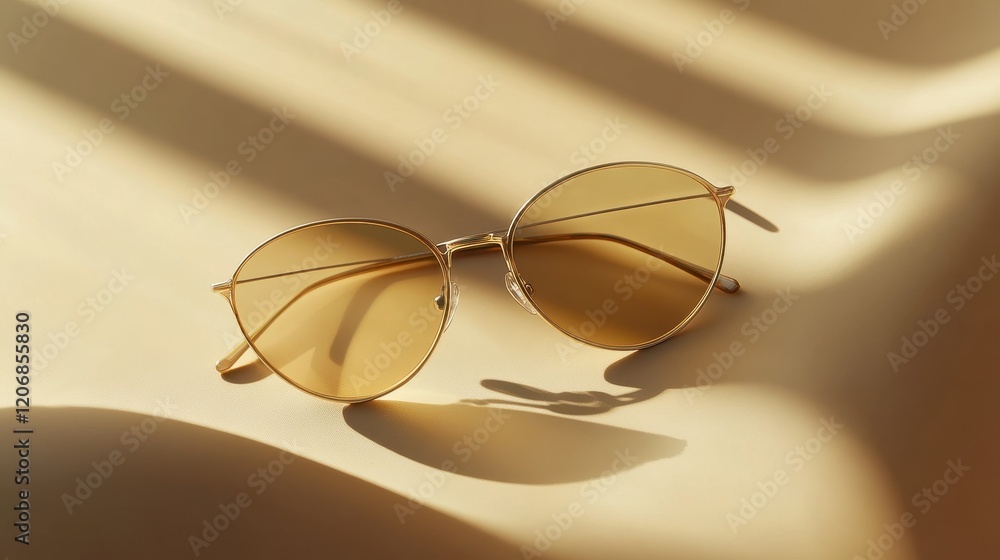 Stylish Brown Sunglasses on Soft Beige Background with Shadows Stylish Brown Sunglasses on Soft Beige Background with Shadows